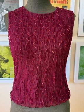 BURGUNDY SEQUIN MESH TANK – Y2K PARTY GLAM STATEMENT TOP